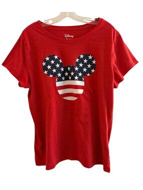 Disney Red Mickey Mouse Stars/Stripes Womens XL T-Shirt Top 4th July Patriotic